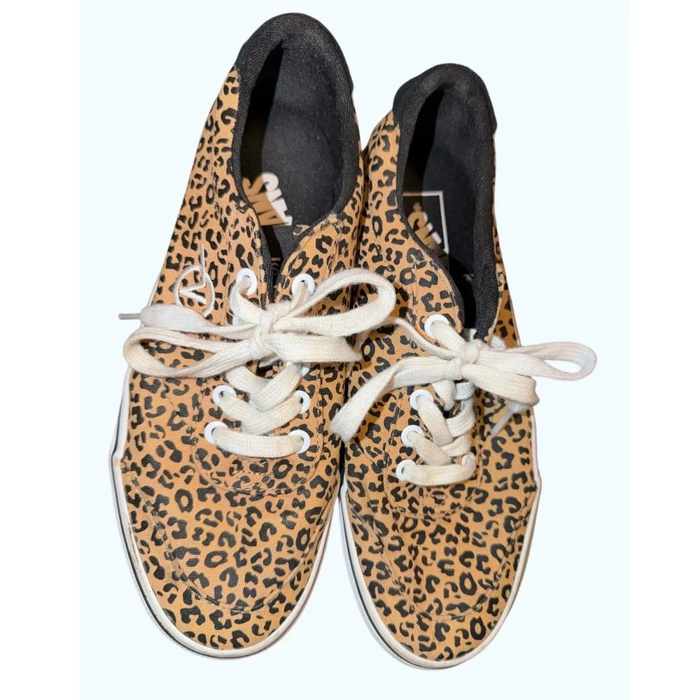 Vans Animal Print Sneakers Women Sz 8 Tan Black Low Top Canvas Skate Shoes Y2K